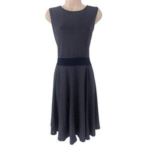 Size 14W 1X NAVY BLUE/WHITE TINY POLKA‎ DOT CUTOUT DRESS W/TIE Summer PLUS SIZE